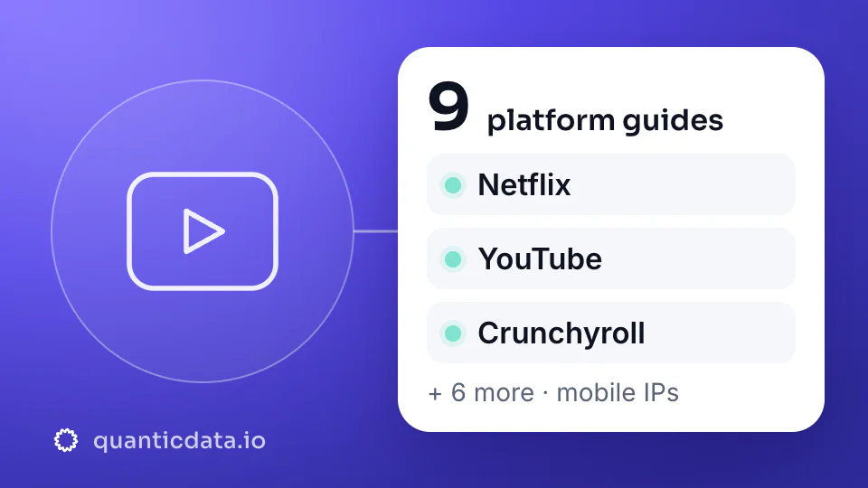 Streaming on mobile proxies: 9 platform guides, including Netflix, YouTube and Crunchyroll.